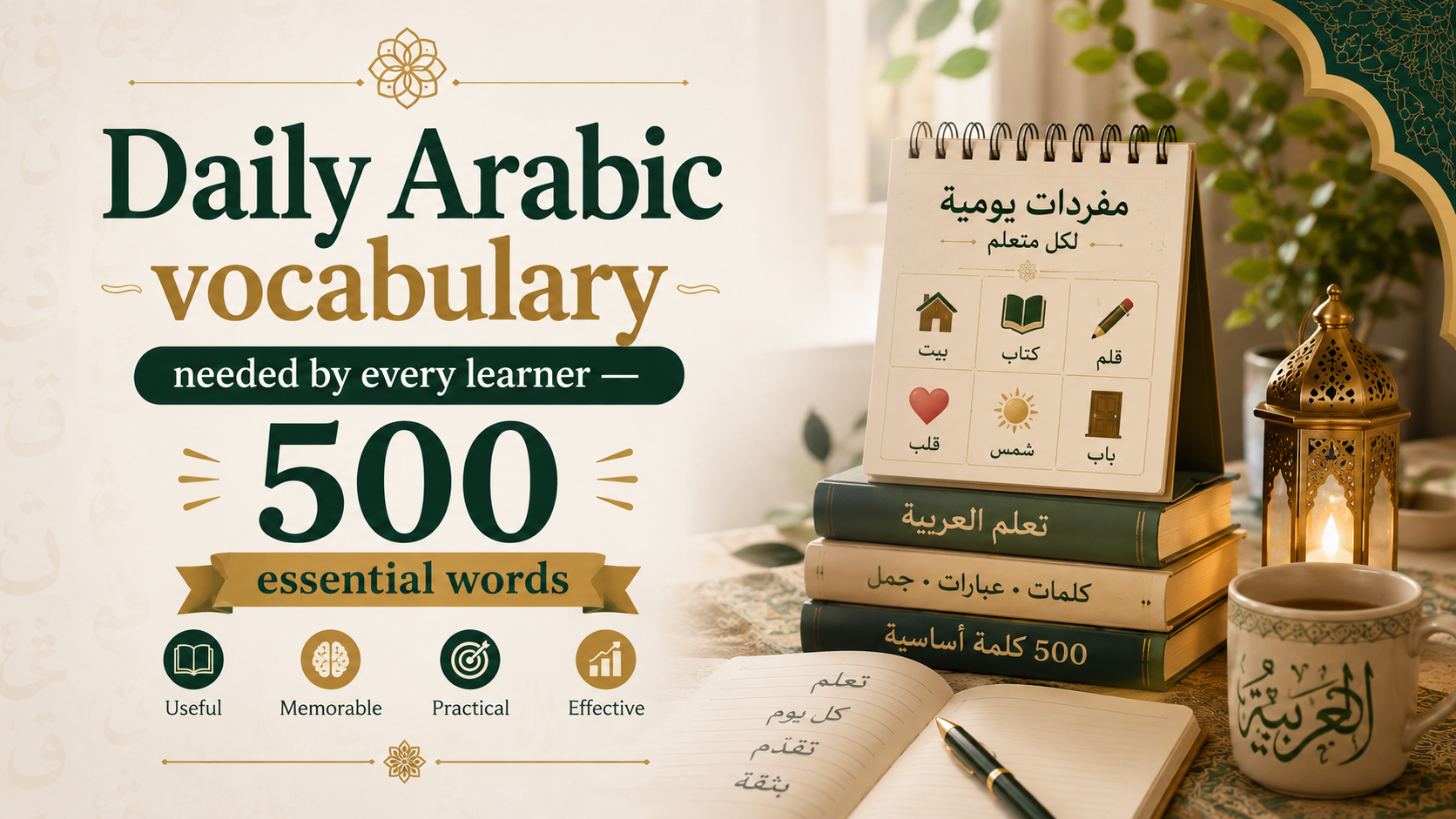 Arabic study notes arranged for daily vocabulary building and repetition.